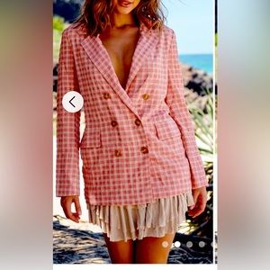 Free People NWT Olivia Gingham Print Notch Collar Adjustable Tie Waist